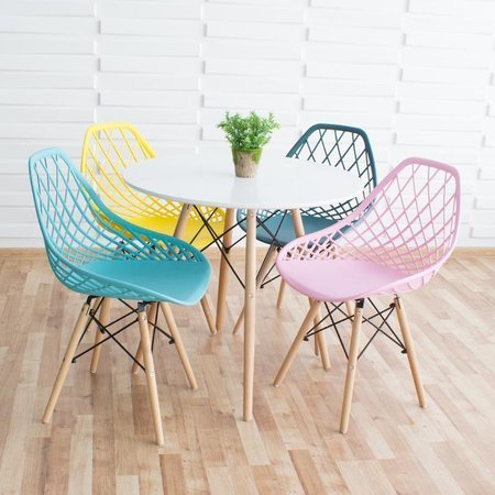 Krzesło ażurowe skandynawskie nowoczesne na drewnianych bukowych nogach stylowe żółte YE-10