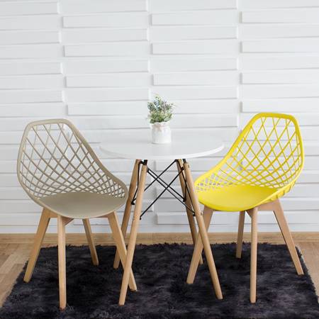 Krzesło ażurowe skandynawskie nowoczesne na drewnianych bukowych nogach stylowe żółte YE-10 / typ 007
