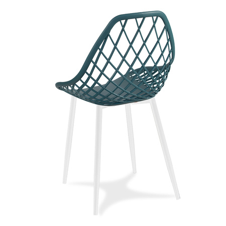 Krzesło ażurowe skandynawskie nowoczesne na metalowych białych nogach stylowe ciemno turkusowe YE-06