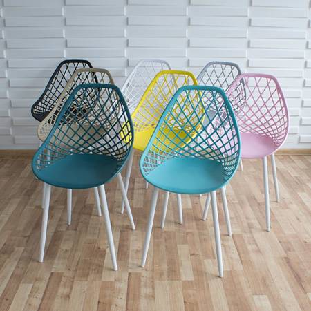 Krzesło ażurowe skandynawskie nowoczesne na metalowych białych nogach stylowe czarne YE-02