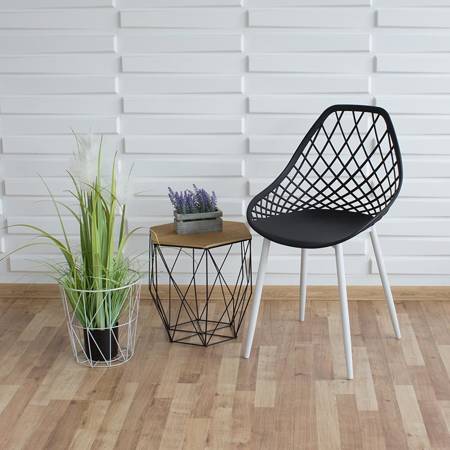 Krzesło ażurowe skandynawskie nowoczesne na metalowych białych nogach stylowe czarne YE-02