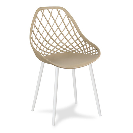 Krzesło ażurowe skandynawskie nowoczesne na metalowych białych nogach stylowe jasno brązowe YE-20