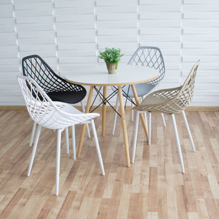 Krzesło ażurowe skandynawskie nowoczesne na metalowych białych nogach stylowe jasno brązowe YE-20