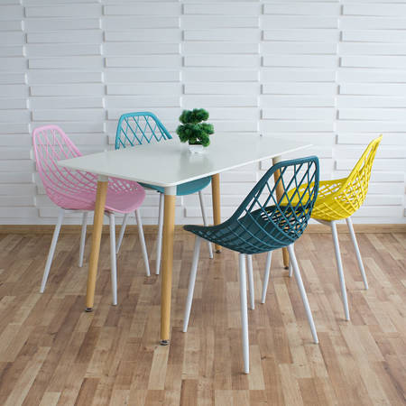 Krzesło ażurowe skandynawskie nowoczesne na metalowych białych nogach stylowe różowe YE-08