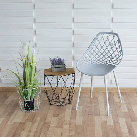 Krzesło ażurowe skandynawskie nowoczesne na metalowych białych nogach stylowe szare YE-05