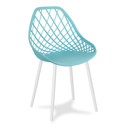 Krzesło ażurowe skandynawskie nowoczesne na metalowych białych nogach stylowe turkusowe YE-25