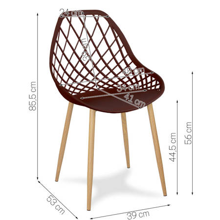 Krzesło ażurowe skandynawskie nowoczesne na metalowych buk nogach stylowe brązowe YE-09