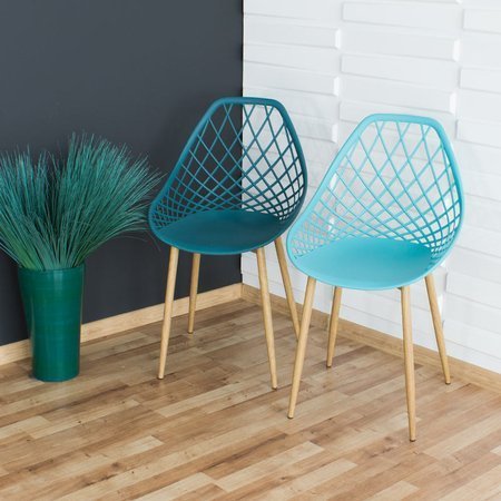 Krzesło ażurowe skandynawskie nowoczesne na metalowych buk nogach stylowe ciemno turkusowe (zielone) YE-06