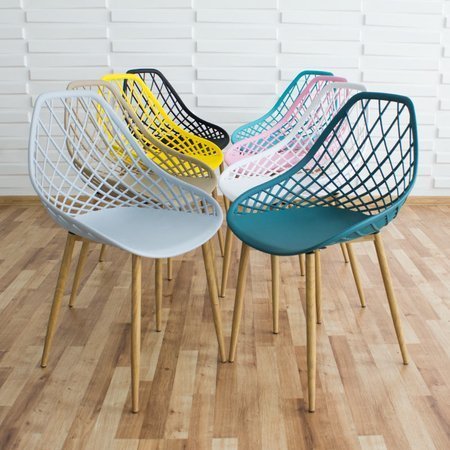 Krzesło ażurowe skandynawskie nowoczesne na metalowych buk nogach stylowe ciemno turkusowe (zielone) YE-06