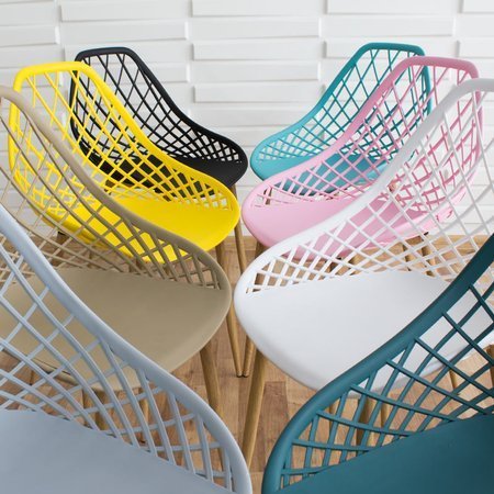 Krzesło ażurowe skandynawskie nowoczesne na metalowych buk nogach stylowe różowe YE-08