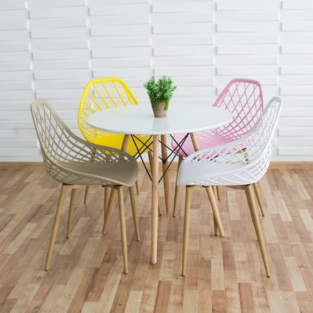 Krzesło ażurowe skandynawskie nowoczesne na metalowych buk nogach stylowe żółte YE-10