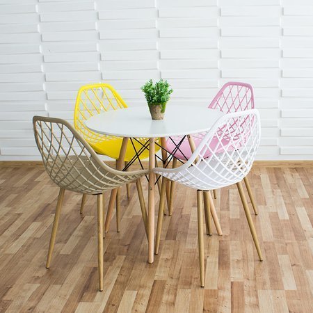 Krzesło ażurowe skandynawskie nowoczesne na metalowych buk nogach stylowe żółte YE-10
