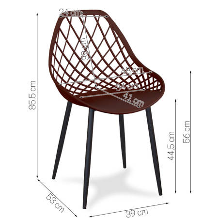 Krzesło ażurowe skandynawskie nowoczesne na metalowych czarnych nogach stylowe brązowe YE-04
