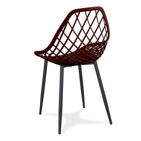Krzesło ażurowe skandynawskie nowoczesne na metalowych czarnych nogach stylowe brązowe YE-09