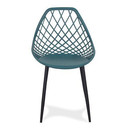 Krzesło ażurowe skandynawskie nowoczesne na metalowych czarnych nogach stylowe ciemno turkusowe (zielone) YE-06