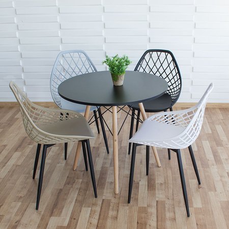 Krzesło ażurowe skandynawskie nowoczesne na metalowych czarnych nogach stylowe szare YE-05