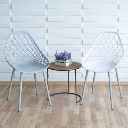 Krzesło ażurowe skandynawskie nowoczesne na metalowych szarych nogach stylowe białe YE-01