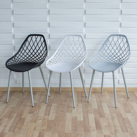 Krzesło ażurowe skandynawskie nowoczesne na metalowych szarych nogach stylowe białe YE-09