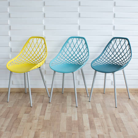 Krzesło ażurowe skandynawskie nowoczesne na metalowych szarych nogach stylowe ciemno turkusowe YE-06