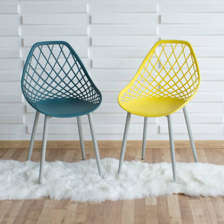Krzesło ażurowe skandynawskie nowoczesne na metalowych szarych nogach stylowe ciemno turkusowe YE-06