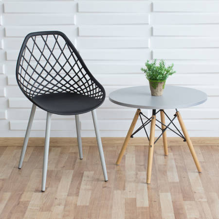 Krzesło ażurowe skandynawskie nowoczesne na metalowych szarych nogach stylowe czarne YE-02