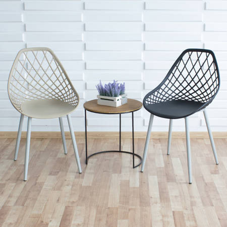 Krzesło ażurowe skandynawskie nowoczesne na metalowych szarych nogach stylowe jasno brązowe YE-20