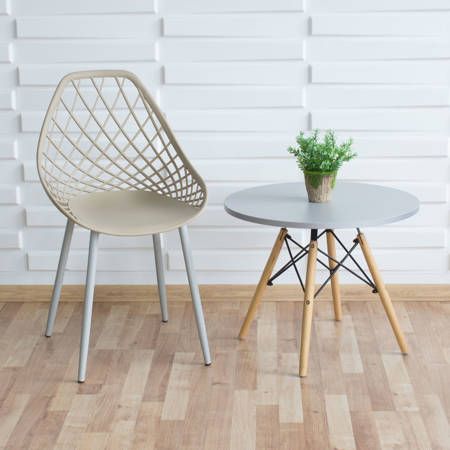 Krzesło ażurowe skandynawskie nowoczesne na metalowych szarych nogach stylowe jasno brązowe YE-20