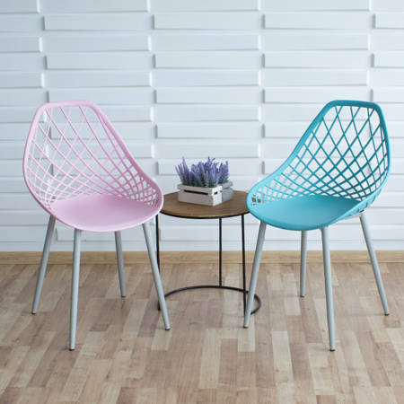 Krzesło ażurowe skandynawskie nowoczesne na metalowych szarych nogach stylowe różowe YE-08