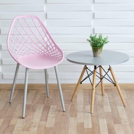 Krzesło ażurowe skandynawskie nowoczesne na metalowych szarych nogach stylowe różowe YE-08