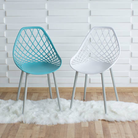 Krzesło ażurowe skandynawskie nowoczesne na metalowych szarych nogach stylowe turkusowe YE-25