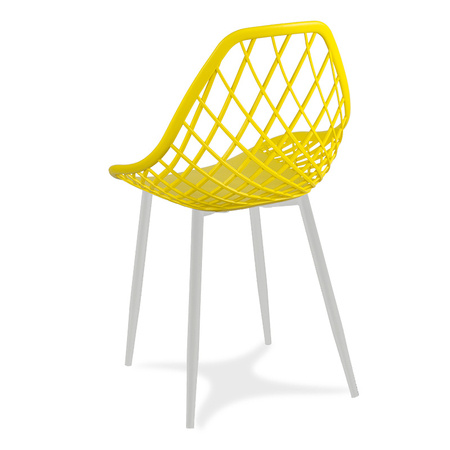 Krzesło ażurowe skandynawskie nowoczesne na metalowych szarych nogach stylowe żółte YE-10