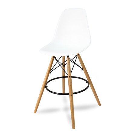 Krzesło barowe hoker z podnóżkiem na drewnianych bukowych nogach białe 212 AB