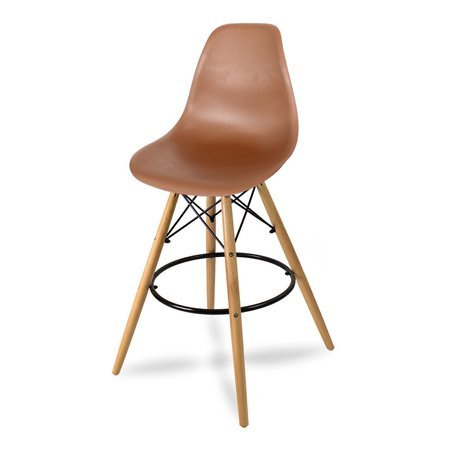 Krzesło barowe hoker z podnóżkiem na drewnianych bukowych nogach brązowe 212 AB