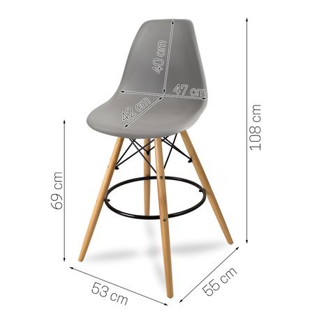 Krzesło barowe hoker z podnóżkiem na drewnianych bukowych nogach ciemno szare 212 AB