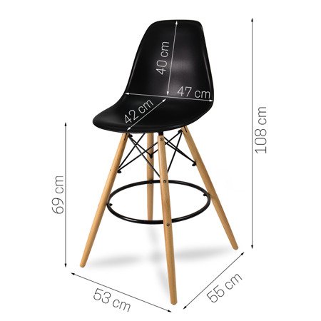 Krzesło barowe hoker z podnóżkiem na drewnianych bukowych nogach czarne 212 AB