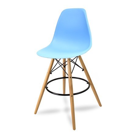 Krzesło barowe hoker z podnóżkiem na drewnianych bukowych nogach niebieskie 212 AB