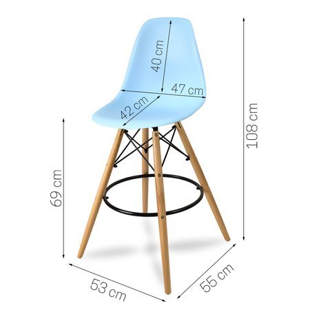Krzesło barowe hoker z podnóżkiem na drewnianych bukowych nogach niebieskie 212 WF