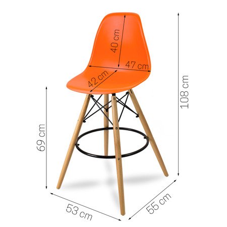Krzesło barowe hoker z podnóżkiem na drewnianych bukowych nogach pomarańczowe 212 AB