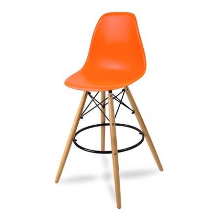 Krzesło barowe hoker z podnóżkiem na drewnianych bukowych nogach pomarańczowe 212 AB