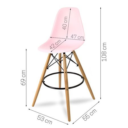 Krzesło barowe hoker z podnóżkiem na drewnianych bukowych nogach różowe 212 AB