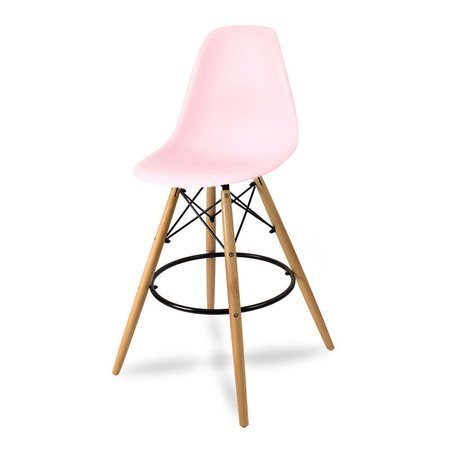 Krzesło barowe hoker z podnóżkiem na drewnianych bukowych nogach różowe 212 AB