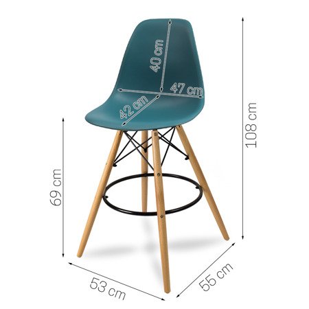 Krzesło barowe hoker z podnóżkiem na drewnianych bukowych nogach turkusowy 212 AB