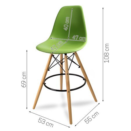 Krzesło barowe hoker z podnóżkiem na drewnianych bukowych nogach zielone 212 AB