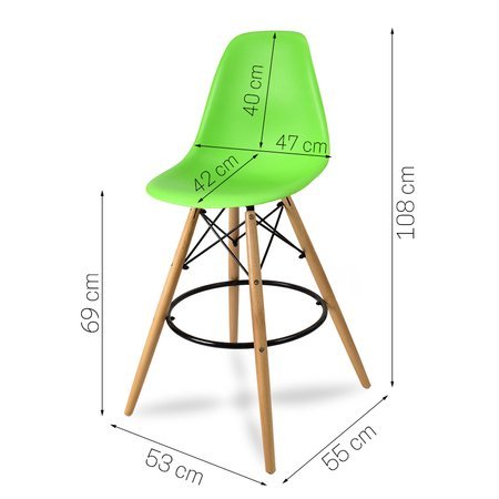 Krzesło barowe hoker z podnóżkiem na drewnianych bukowych nogach zielone 212 WF