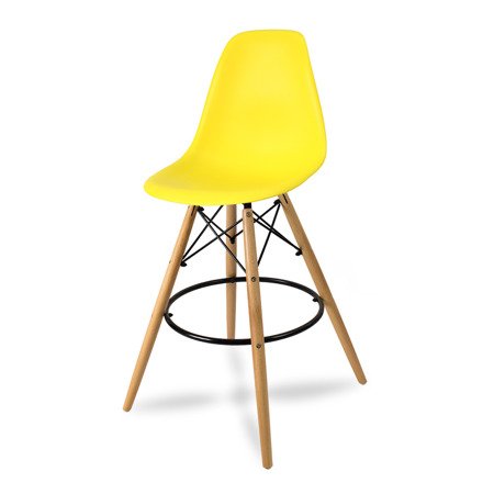 Krzesło barowe hoker z podnóżkiem na drewnianych bukowych nogach żółte 212 AB