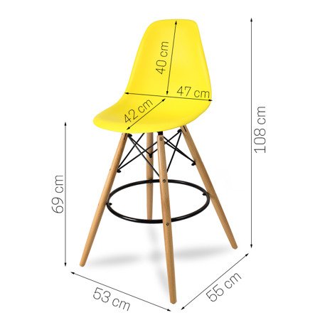 Krzesło barowe hoker z podnóżkiem na drewnianych bukowych nogach żółte 212 AB