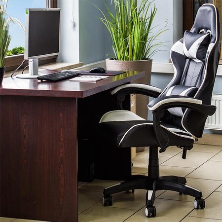 Krzesło biurowe fotel gamingowy ekoskóra do biurka L810B-W czarno-białe