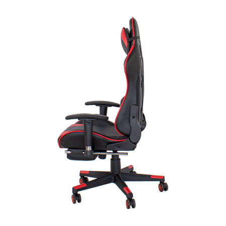 Krzesło biurowe z podnóżkiem, fotel gamingowy ekoskóra do biurka LP910 Czarno/Czerwone