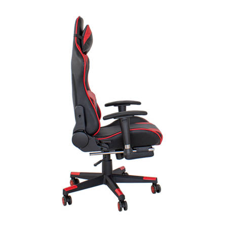 Krzesło biurowe z podnóżkiem, fotel gamingowy ekoskóra do biurka LP910 Czarno/Czerwone