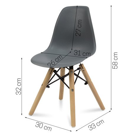 Krzesło dla dzieci dziecięce na drewnianych bukowych nogach krzesełko do biurka szare KIDS 212 SP